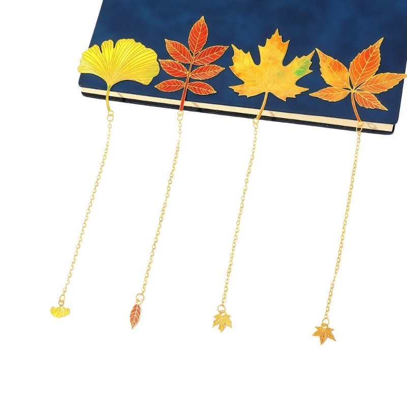 Love* 4 ชิ้น Retro Fall Leaves ที่คั่นหนังสือโลหะผสมพร้อมโซ่สําหรับ Writers Readers