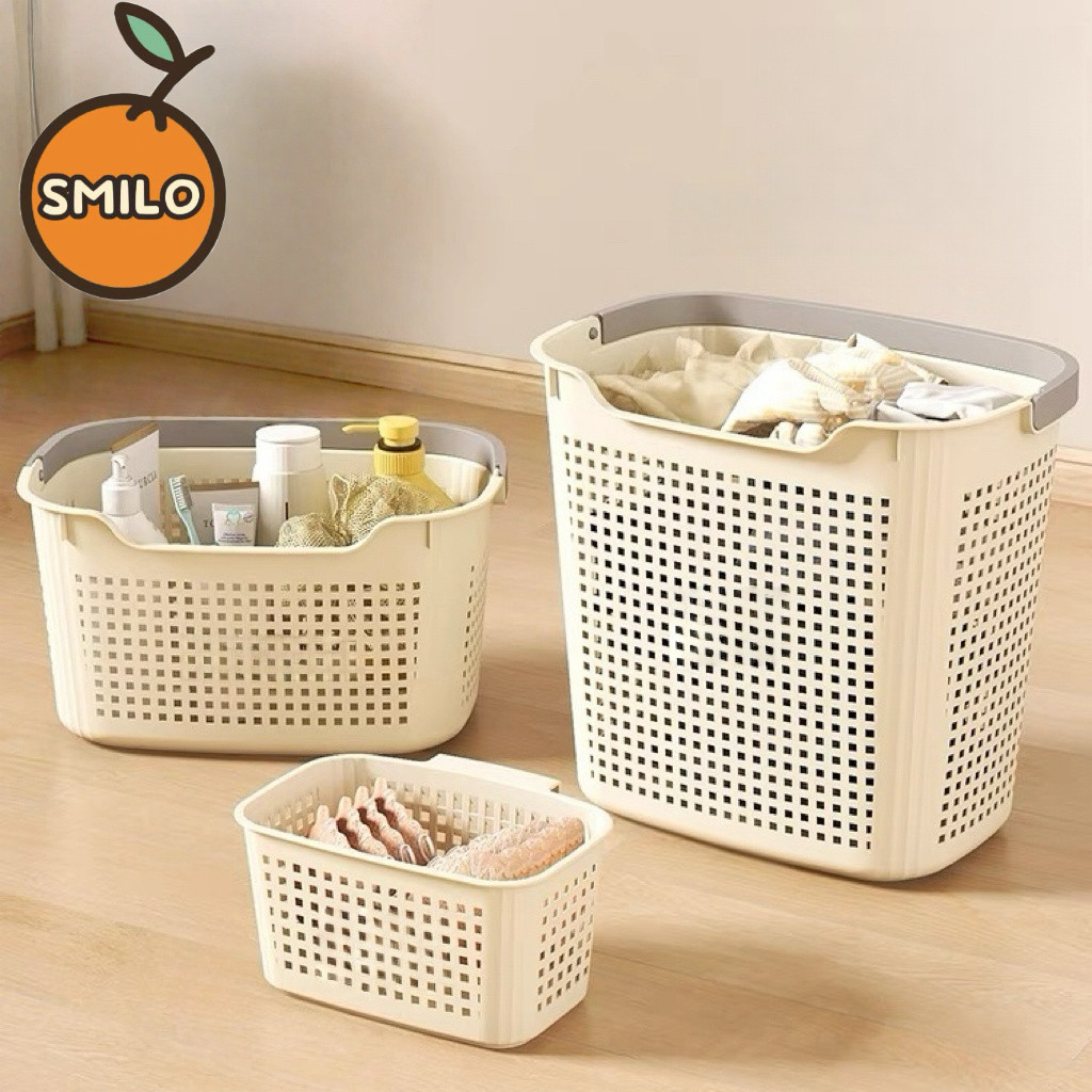 SMILO ตะกร้าใส่ผ้า ตระกร้า ตะกร้าผ้า จัดเก็บเสื้อผ้าเนื้อหนา ตะกร้าอเนกประสงค์ มีให้เลือก 3 ขนาด