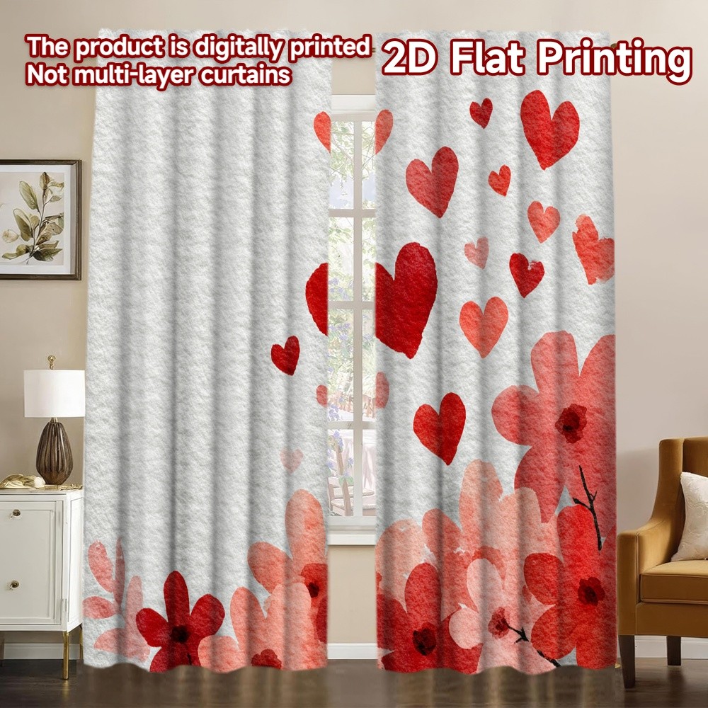 2D FLAT PRINTING 2 ชิ้นผ้าม่าน (ไม่มี Rod) a_watercolor_background_of_red_hearts_ลอย_in Chic ผ้าม่าน