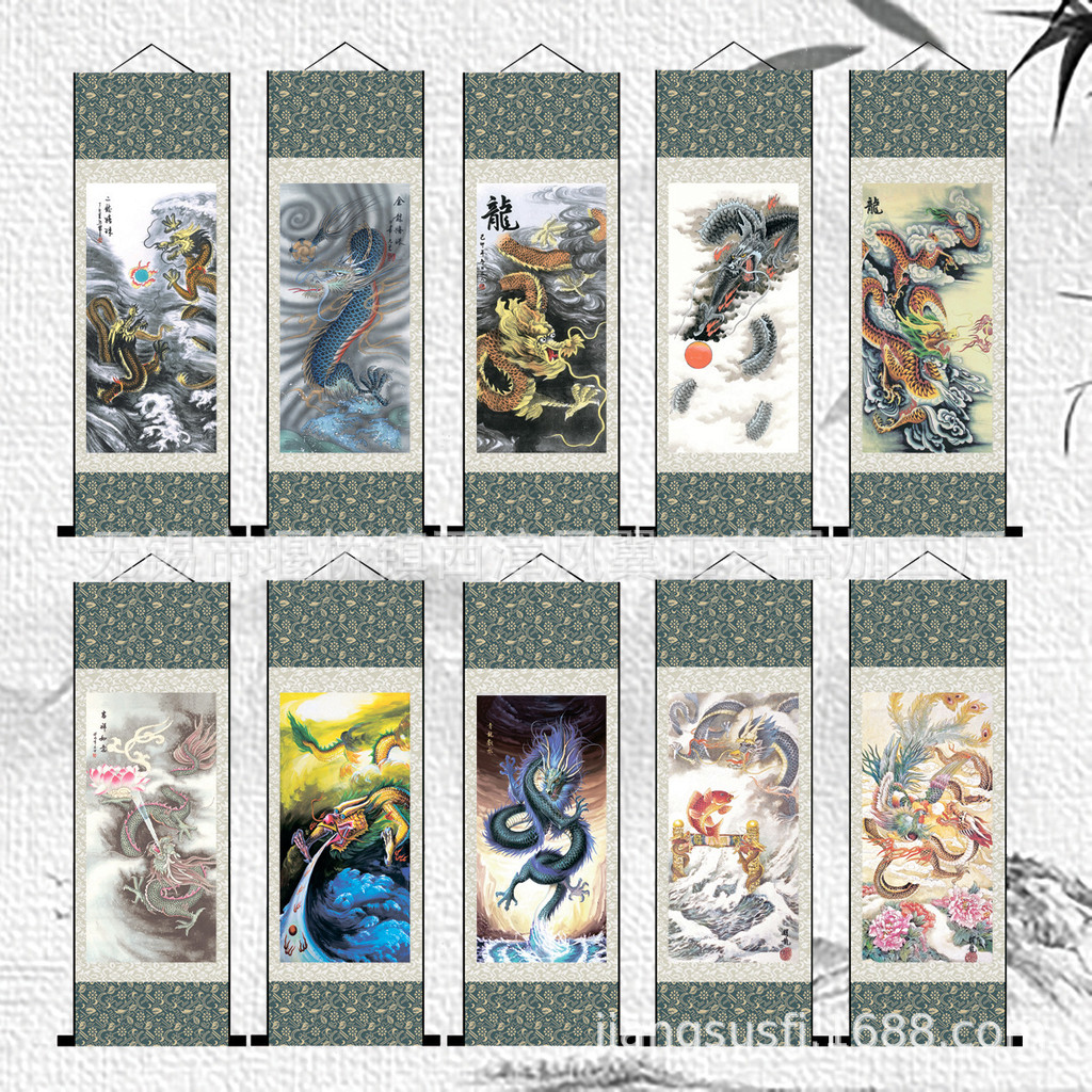 ภาพวาดผ้าไหมเลื่อนภาพวาดมังกรสัตว์ภูมิทัศน์จีนธุรกิจของขวัญ ม79z