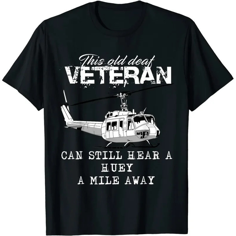 เสื้อยืดเฮลิคอปเตอร์ Uh1 Huey เสื้อการบินกองทัพ เสื้อยืดทหารผ่านศึก ของขวัญผ้าฝ้าย