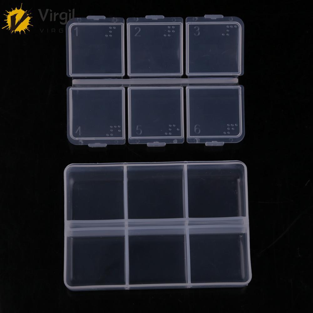 [Virgil.th] 6 เซลล์ Braille Pill Case แบบพกพา Pill Case แท็บเล็ต Pill Storage Case Braille Divider D
