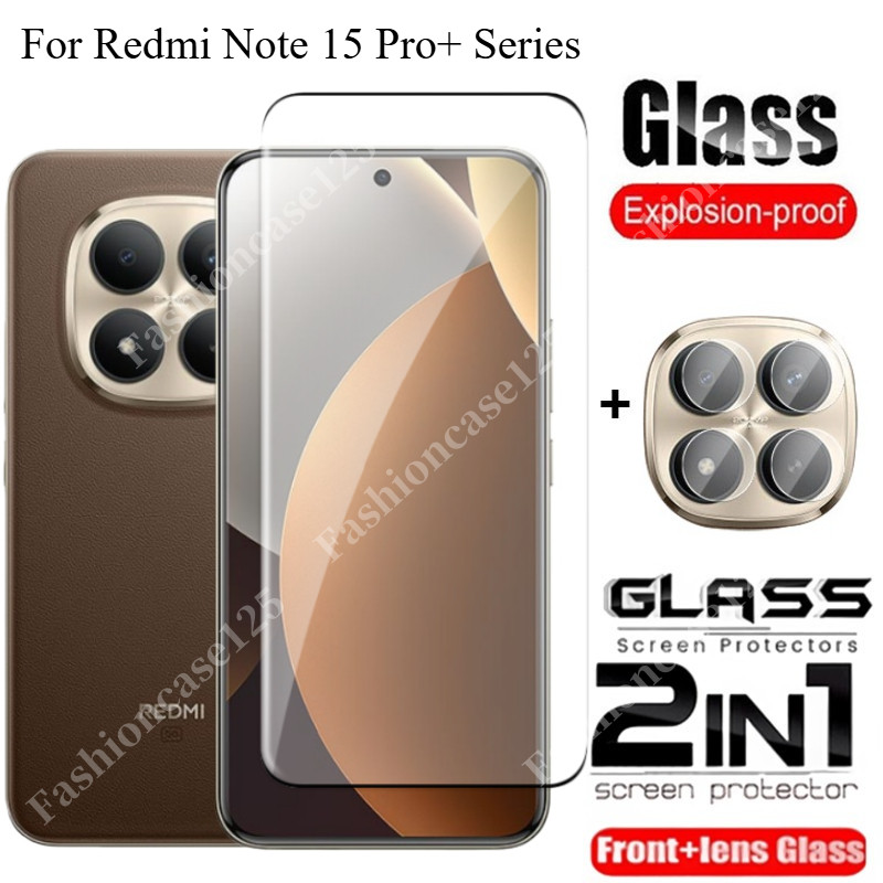 2in1 Redmiหมายเหตุ15 Pro + โค้งฟิล์มกระจกนิรภัยป้องกันหน้าจอสําหรับXiaomi Redmiหมายเหตุ15 Pro + 15Pro Note15 5G 4G 2026กระจกนิรภัยคลุมทั้งหมดฟิล์มด้านหน้ากลับเลนส์