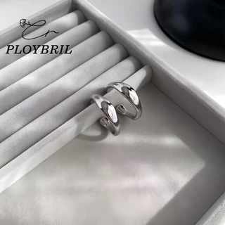 PLOYBRIL Simple Silver ต่างหูวงกลมรูปตัว C ไม่สม่ําเสมอน้ําหนักเบาหรูหราอารมณ์ระดับไฮเอนด์ E041