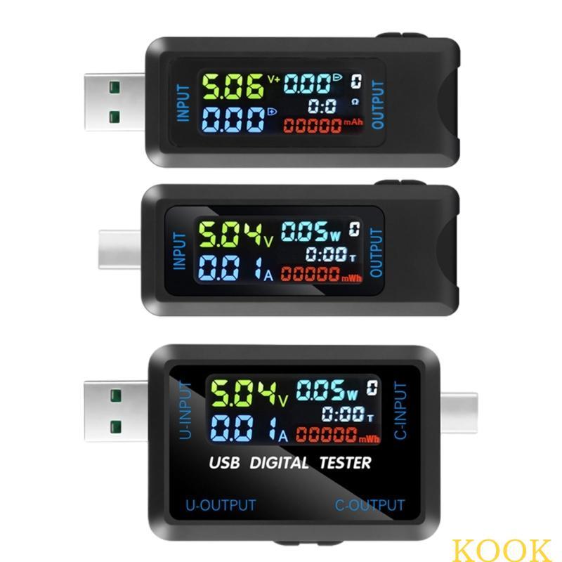 KOOK Power Meter Tester USB USB C เครื่องวัดกระแสไฟฟ้าและแรงดันไฟฟ้า USB Safety Tester