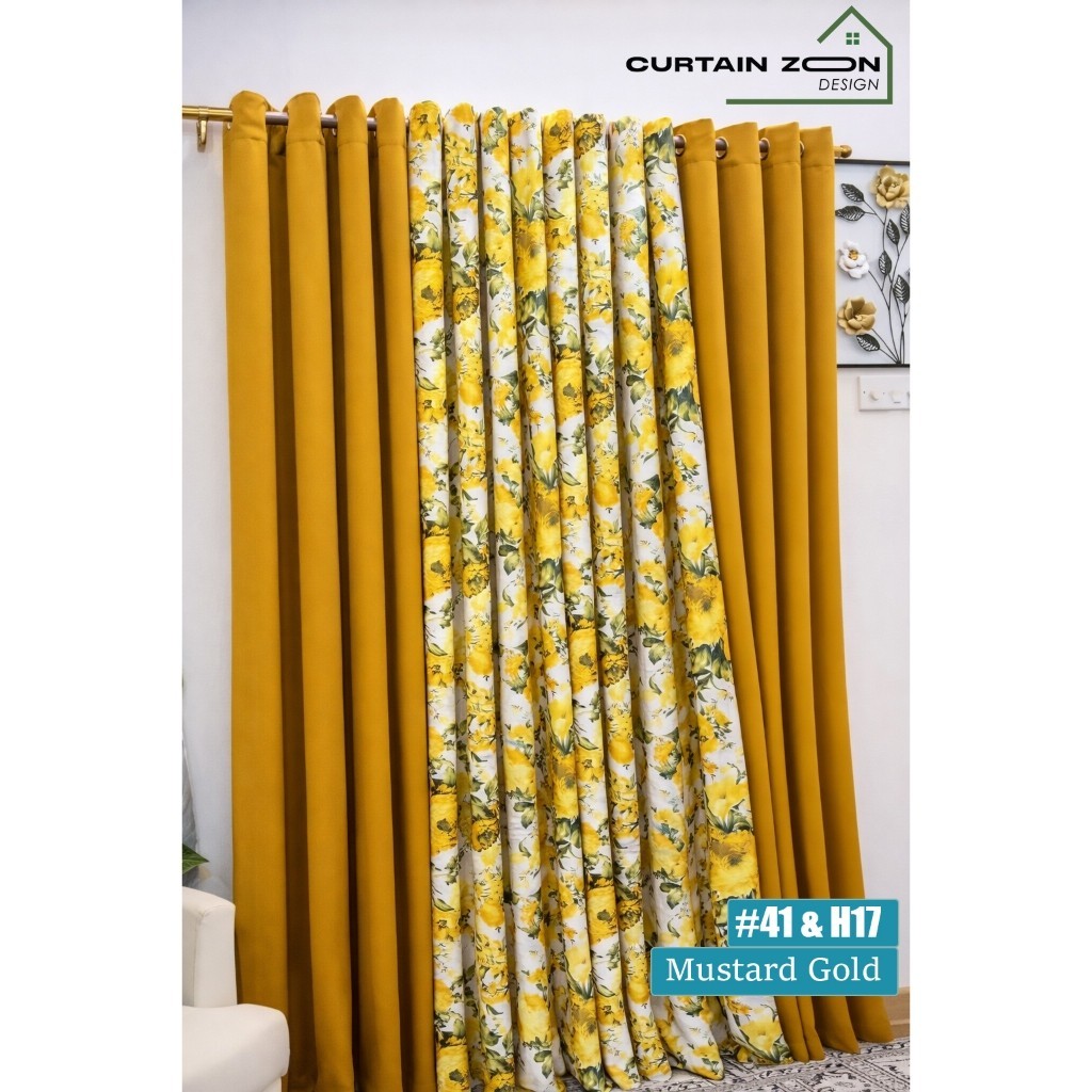Iris+Hebe Mix Mustard Gold Semi Blackout Made Home Decor Hook ตาไก่ (170 ซม.-220 ซม.) ผ้าม่าน