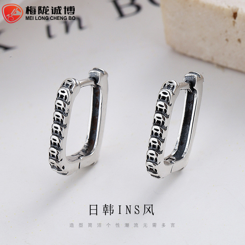 四季新款复古游女新款韩版简约风财财来扣Coin Thai Silver Vintage ต่างหูผู้หญิงเงินสเตอร์ลิงญี่ปุ่นและเกาหลี SimpleGRJYTT