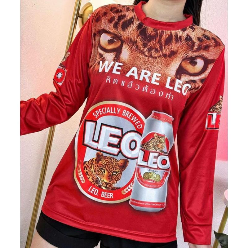เสื้อเชิ้ตแขนยาวคอกลม เสื้อกีฬา ลายเบียร์ช้าง สำหรับทุกเพศ มีไซส์จาก S ถึง 5XL