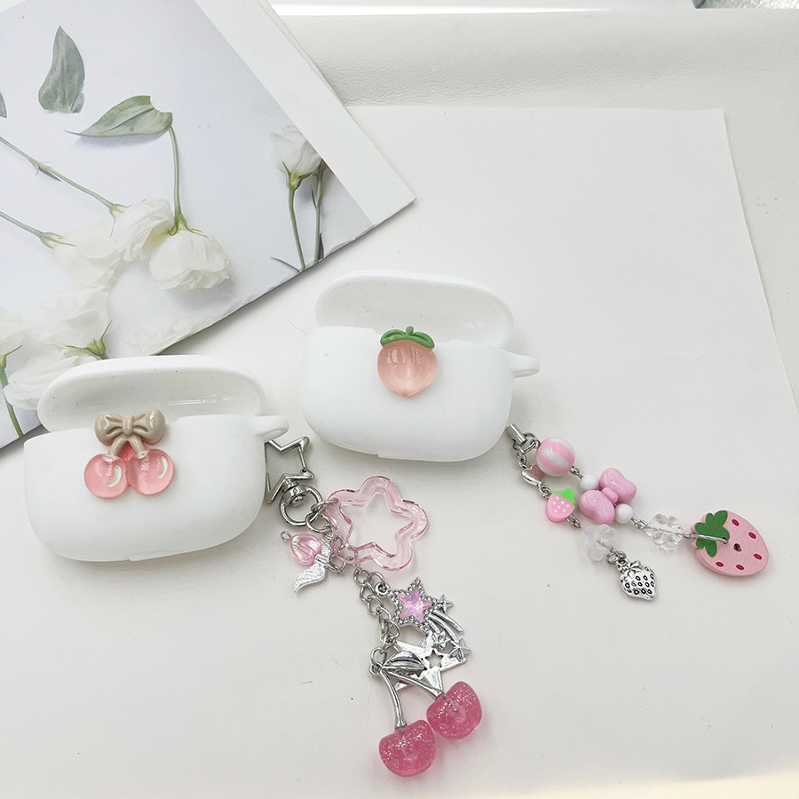 ผลไม้เชอร์รี่สําหรับ QCY HT08A /HT07 /C50 /N70 / N60 AilyBuds Pro + /T29 ซิลิโคนหูฟังพร้อม keychian 