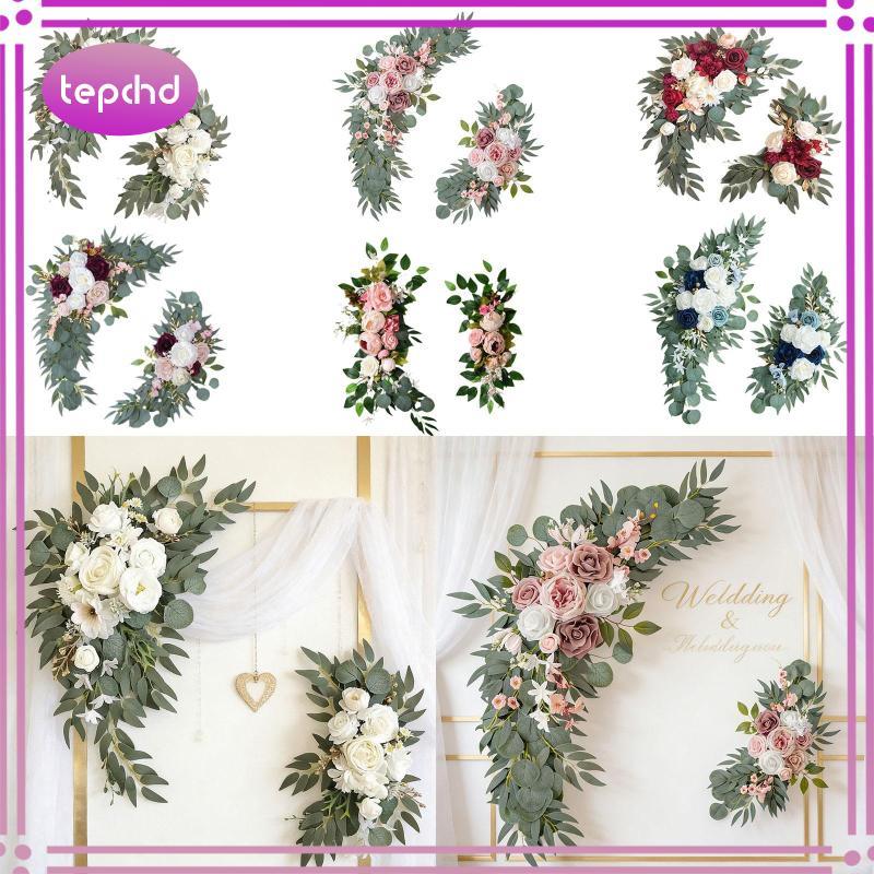 [tepchd] 2 ชิ้นดอกไม้ Swag ฉากหลังงานแต่งงานพวงหรีดดอกไม้ประดิษฐ์ Swag สําหรับรถยนต์งานแต่งงาน