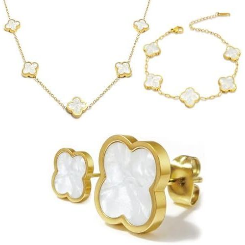 สร้อยคอลายสี่แฉก Aimé tte Monette งานพลาทินัม.gold/silver ละเอียดสำหรับสตรี พร้อมให้เป็นของขวัญลักซ์