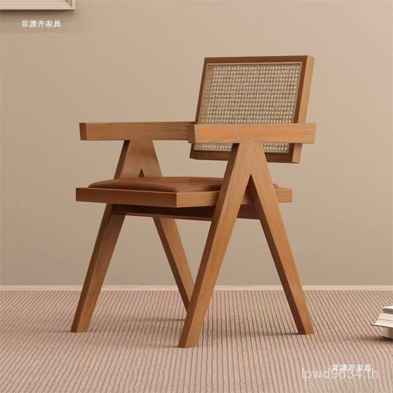 เก้าอี้ หวายพนักพิงเก้าอี้ระเบียงการ์ครัวเรือนนอร์ดิก ชางตี้ สไตล์ญี่ปุ่นเก้าอี้พักผ่อนไม้เนื้อแข็งห