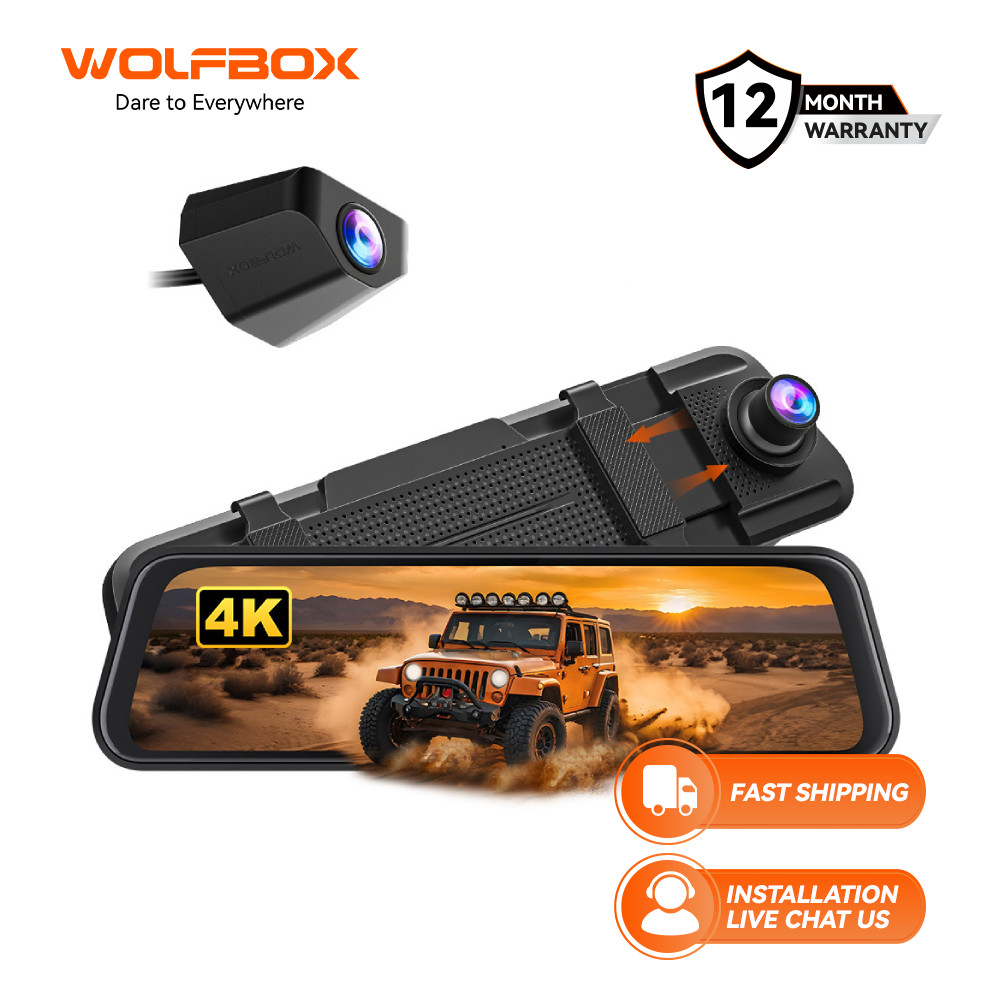 WolfBox M40lite 4K Mirror Dash Cam 10" หน้าจอสัมผัส กล้อง Dash หน้าและหลัง
