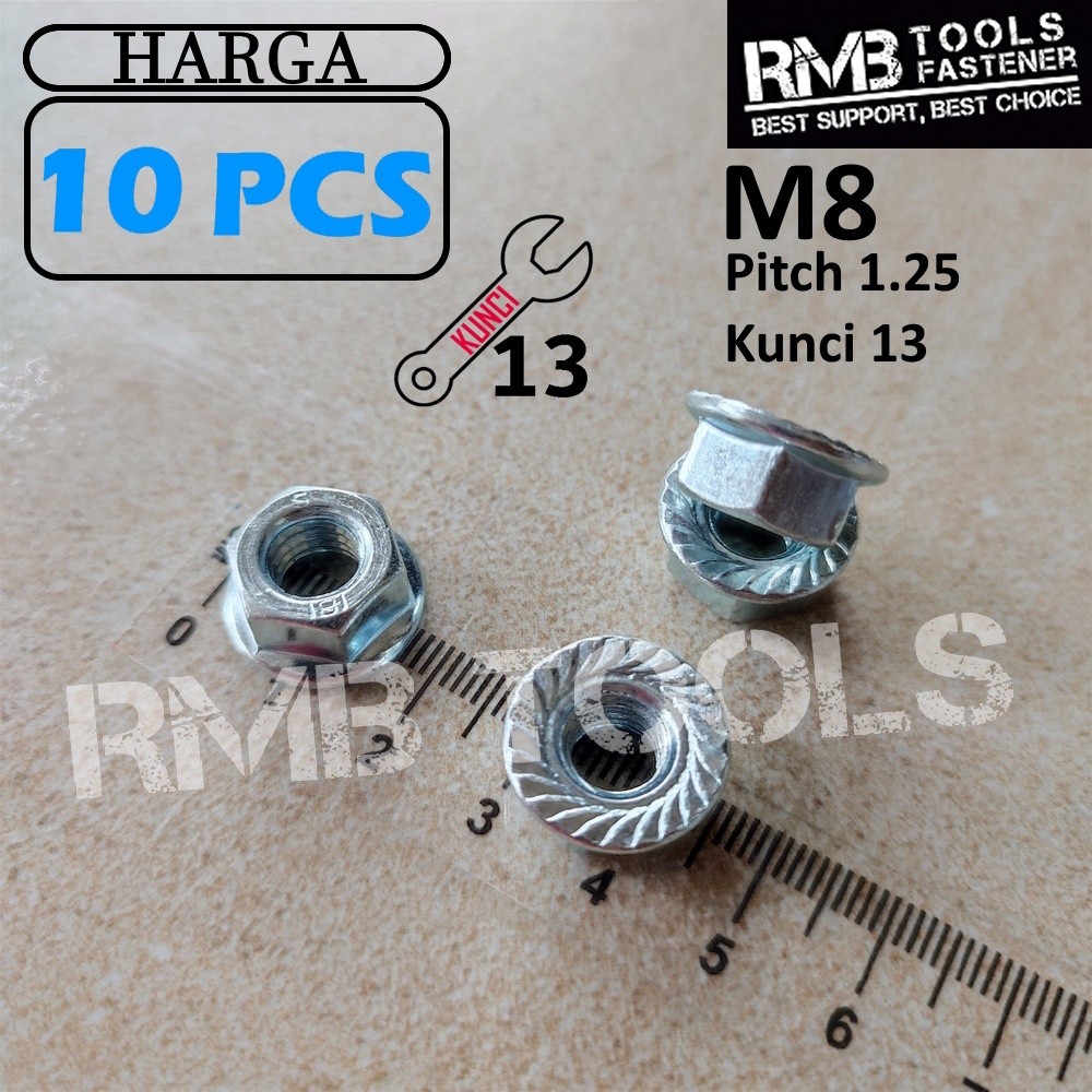 FLANGE NUT M8 กุญแจสีขาว 13 PITCH 1.25 MASSAL