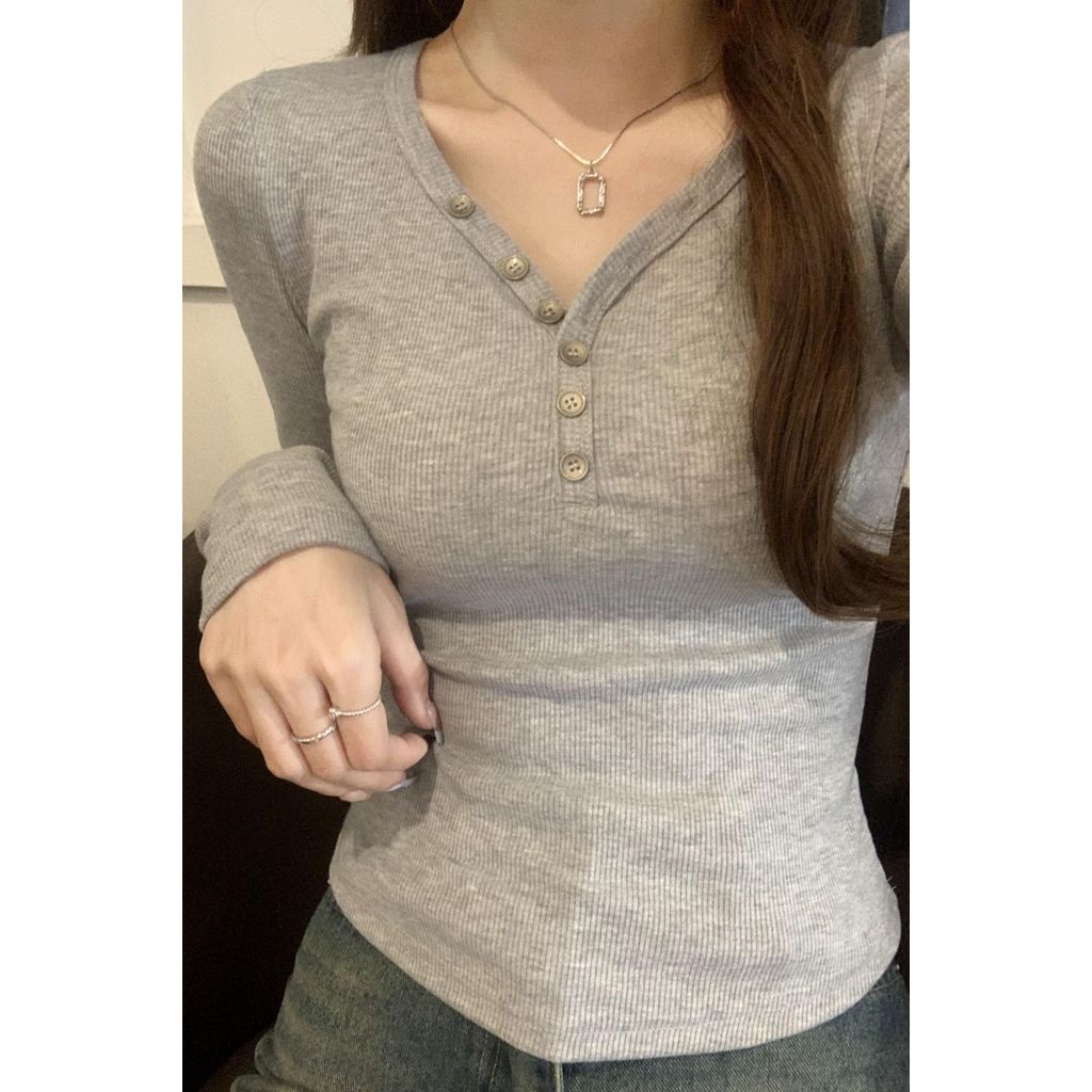 2026 แฟชั่น 2026 Pure Desire V คอ Bottoming เสื้อผู้หญิงฤดูใบไม้ผลิฤดูใบไม้ร่วงฤดูหนาวสไตล์ใหม่ภายใน