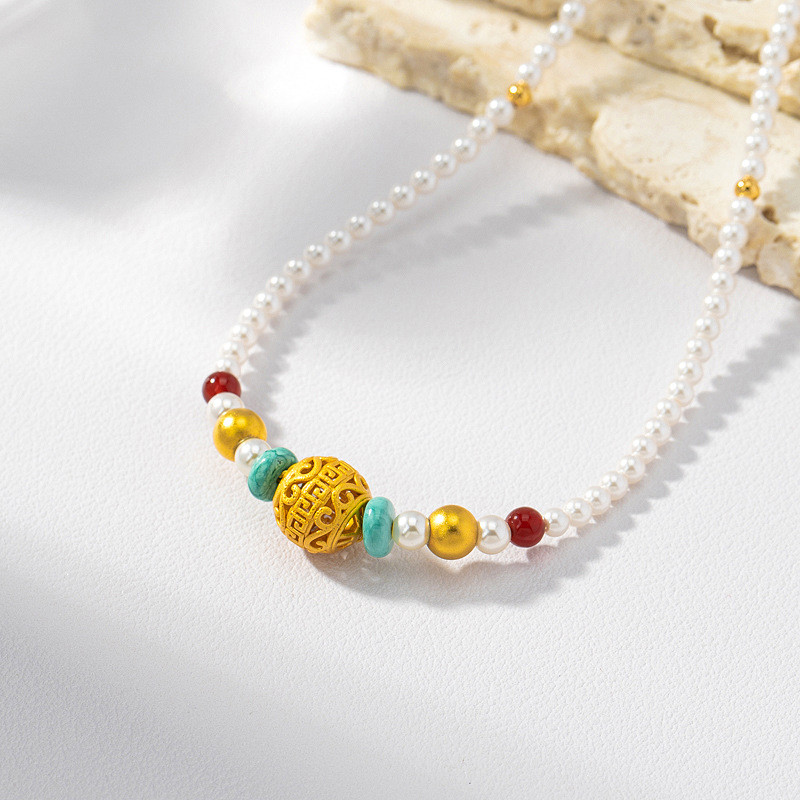 [คลังสินค้าพร้อม] Bafanglai Cai Shijia สร้อยคอมุกหรูหราใหม่สไตล์จีนAll-Match Clavicle Chain High-End