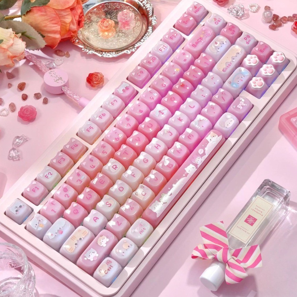 MAIMOOO หัวแมว Keycap 130 คีย์ MAO + MOA Profile PC ส่วนบุคคลน่ารัก Meow ลูกแมว Keycap Creative Ligh