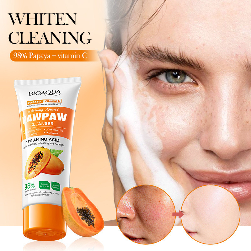 BIOAOUA Papaya Vitamin C Whitening Cleanser Moisturizing Cleansing Facial Cleanser QKO6