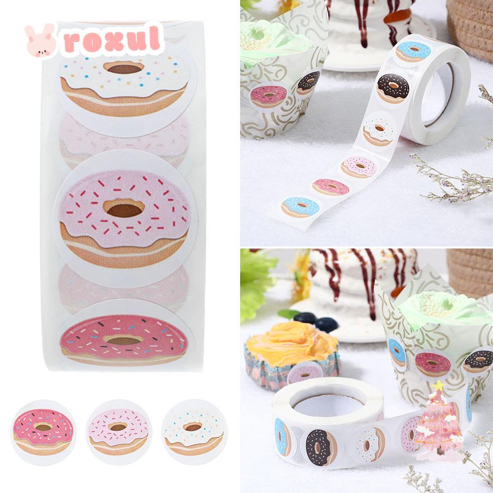 Roxul 500 ชิ้นสติกเกอร์โดนัทมีกาวในตัว DIY Craft Baking Pattern สติกเกอร์ม้วน