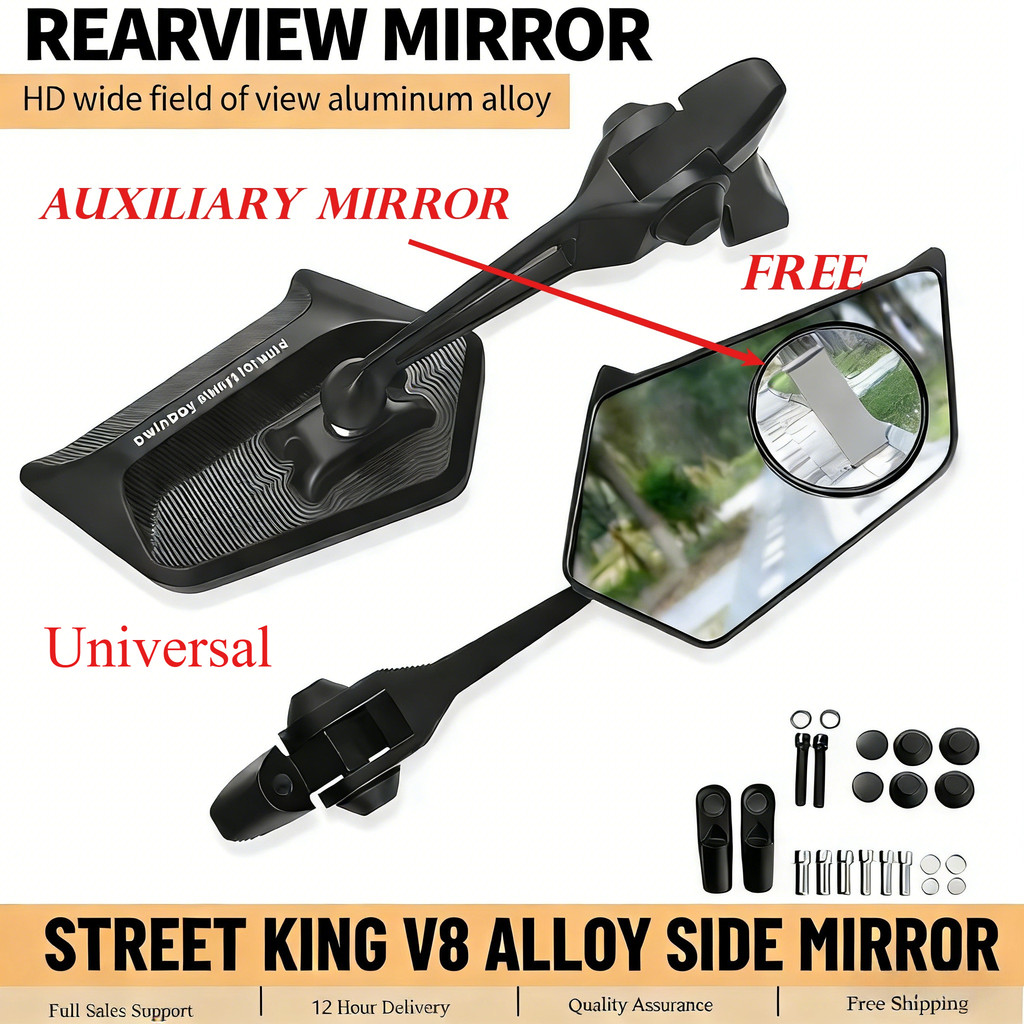 2PCS กระจกมองข้าง Street King V8 100% Full Alloy กระจกมองข้าง Non Graded HD Clean เลนส์ปรับสากล