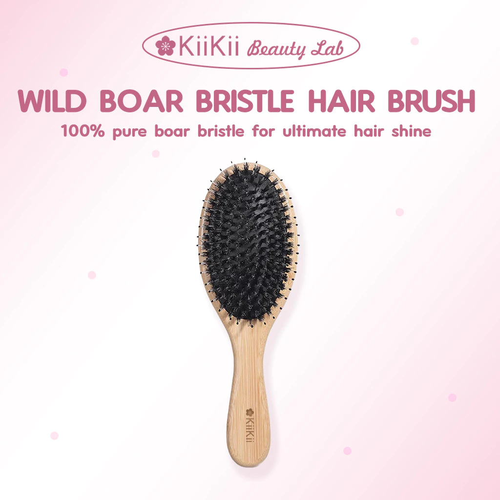 KiiKii Beauty Lab หวีขนหมูป่าแท้ ด้ามไม้ไผ่ แบบใหญ่ หวีนวดผม ลดไฟฟ้าสถิตย์ ใช้งานสบาย