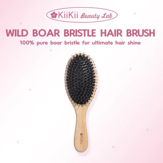 KiiKii Beauty Lab หวีขนหมูป่าแท้ ด้ามไม้ไผ่ แบบใหญ่ หวีนวดผม ลดไฟฟ้าสถิตย์ ใช้งานสบาย