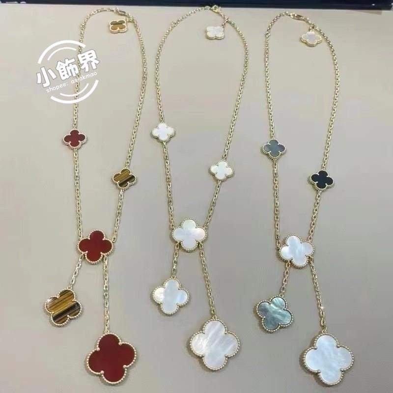 V Gold สองด้าน Lucky Four-Leaf Clover หกดอกไม้สร้อยคอหญิง Fritillary จี้สุ่ม Clavicle Chain 18k Rose