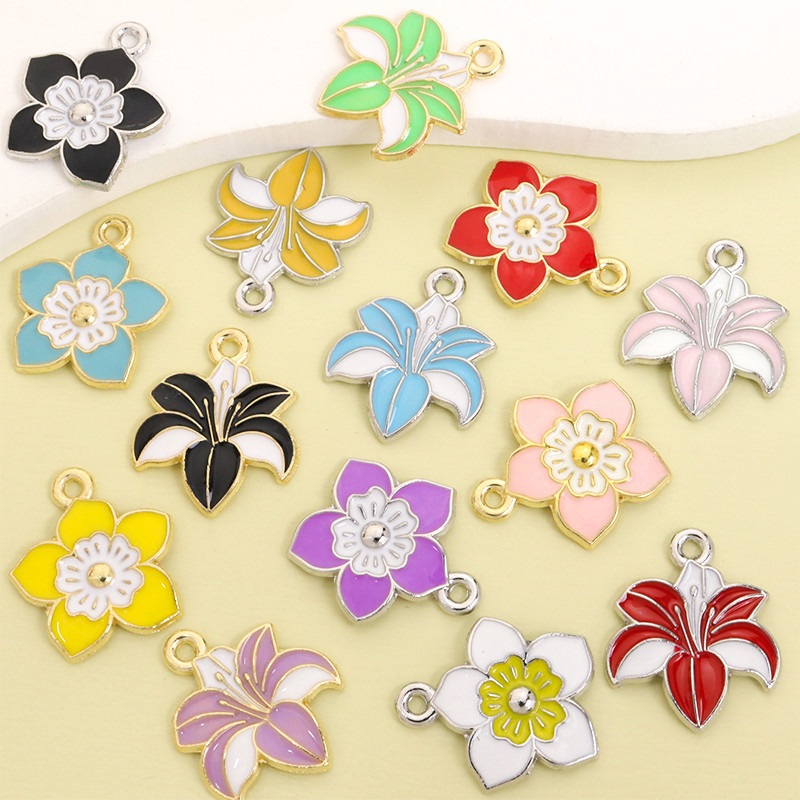 เครื่องประดับแฟชั่น 10 ชิ้น สไตล์ฤดูใบไม้ผลิ-ร้อน รวมสร้อยคอ สร้อยข้อมือ ต่างหู พวงกุญแจ ออกแบบจากหยดน้ำมันโลหะผสม ลายเชอร์รี่ และลิลลี่