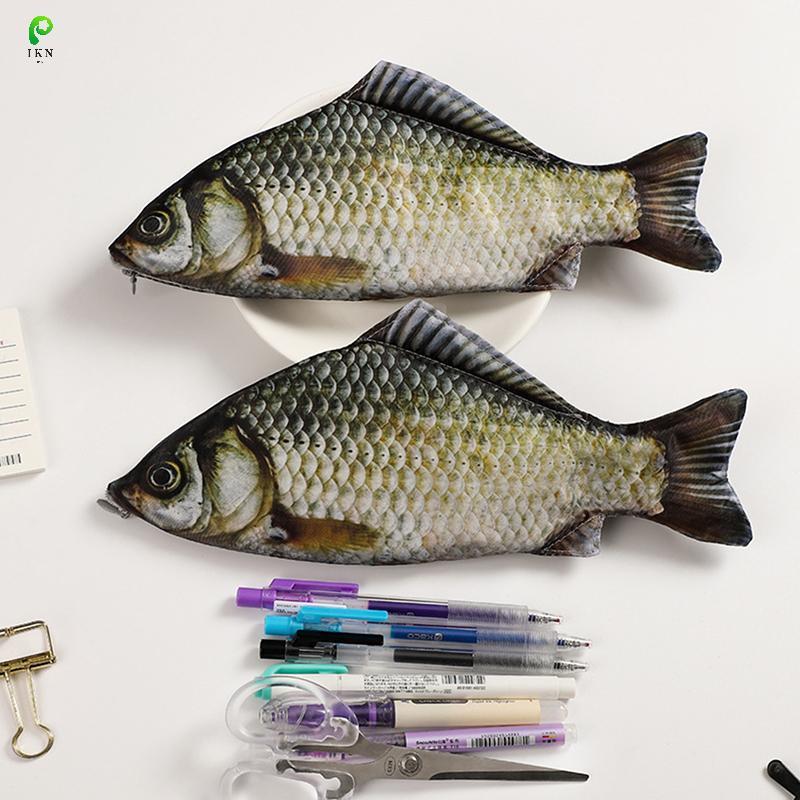 [ikn] Creative Funny Fish Shaped Pen Bag Pen Pens Crucian Carp Pencil Case Funny Student Stationery 