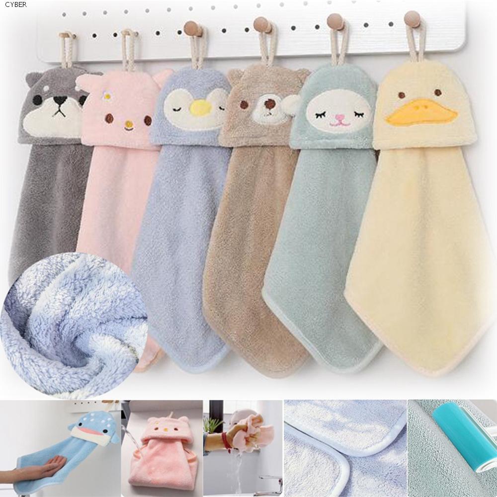 CYBER Hand Towel Soft Cute Animal Hanging Kids Shower Towel Bathing Coral Velvet Microfiber Towel