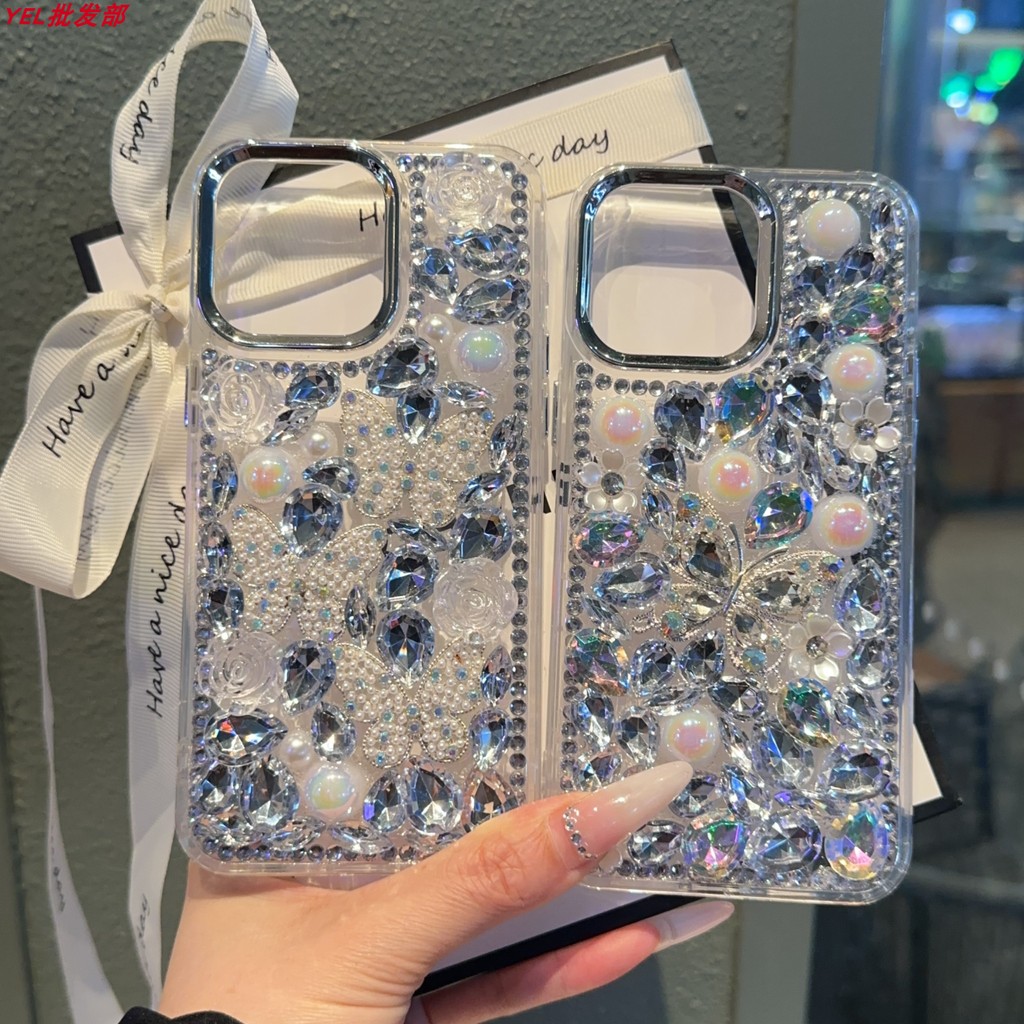 เคสโบว์ชมพู เคสเกาหลี Beautiful Eye Drop Diamond Pearl Butterfly Camellia Luxury เหมาะสําหรับ vivoY7