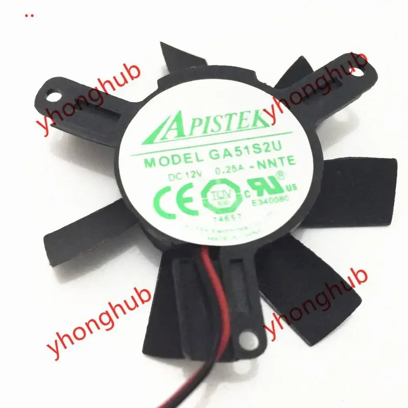 APISTEK GA51S2U DC 12V 0.25A Dia. พัดลมระบายความร้อนเซิร์ฟเวอร์ 2 สาย 45 มม.