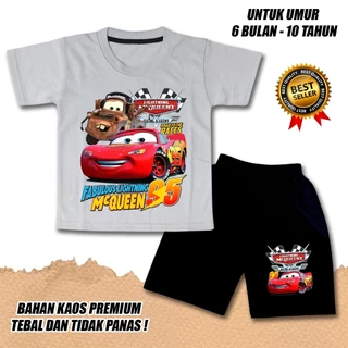 【จัดส่งไทย】ชุดเซ็ต 2ชิ้น BOB SHORT SLEEVE SET สําหรับ BOYS และ GIRLS, CHILDRENS เสื้อยืด MC QUEEN CAR MOTIF, PREMIUM COT
