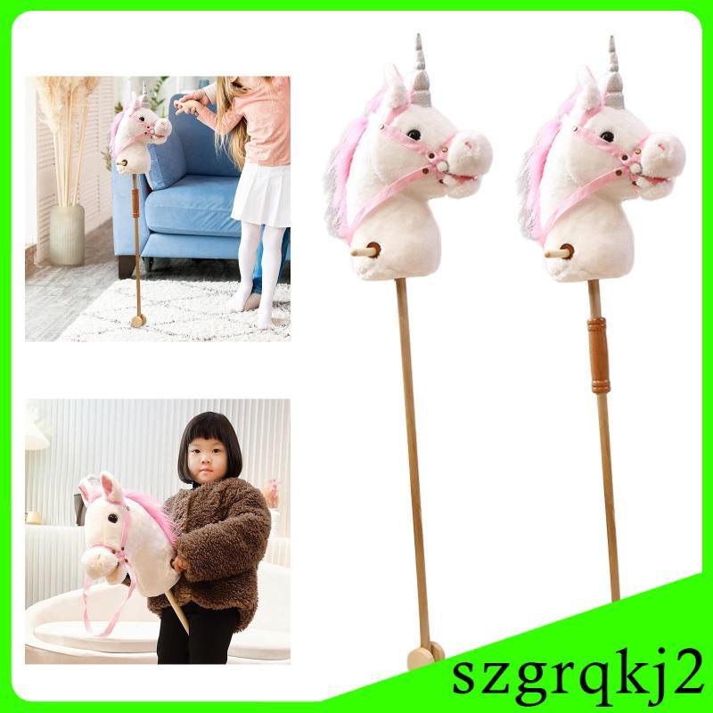 [Szgrqkj2] Stick Horse Hobby Horse Sturdy Fun Pretend Play Neighing Galalid Sounds Wooden