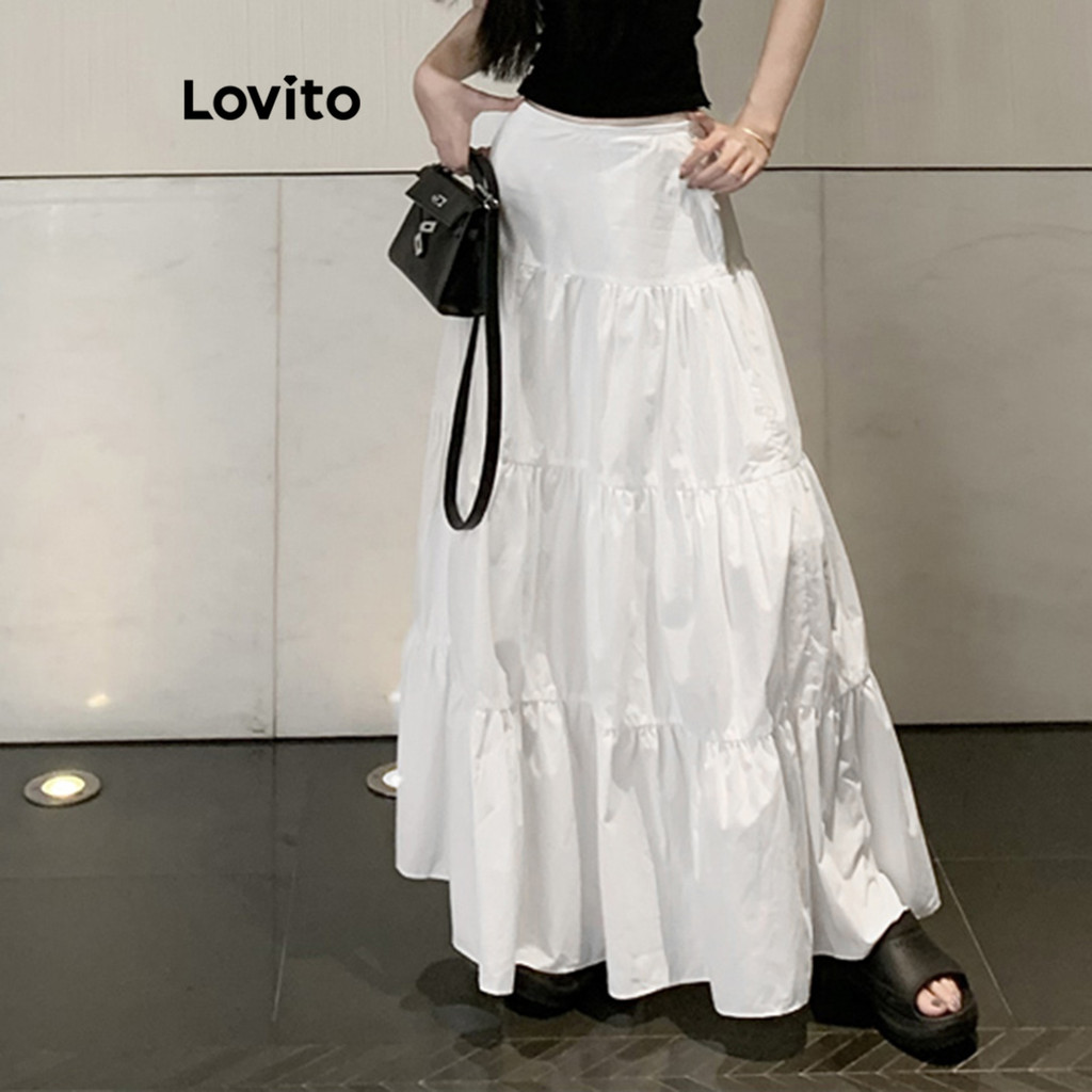 Lovito กระโปรงลำลองผู้หญิง สีพื้น กระโปรงฤดูร้อน/ฤดูใบไม้ผลิ L85AD112 ราคา ถูกที่สุด ดีลบีเคเค แกลเลอรีภาพที่ 3