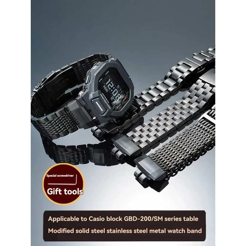 GBD 200 สายนาฬิกาสําหรับ G-SHOCK Casio GBD-200-1A GBD-200RD-4 series สายสแตนเลสสร้อยข้อมือโลหะนาฬิกา