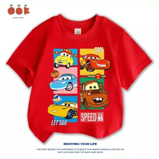 [COD] เสื้อยืดเด็ก Lightning McQueen ลายรถแข่งสุดเท่ นุ่มใส่สบาย เสื้อคอกลมแขนสั้น unisex tee+New เสื้อผ้าเด็ก เสื้อยืด