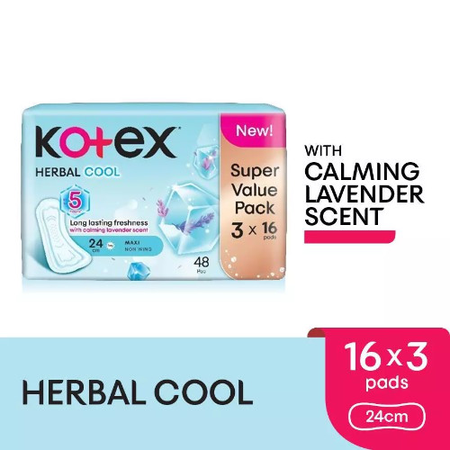 Kotex Herbal Cool Pad Maxi Wing/Maxi Non-Wing (24cm) 16s/14sx3