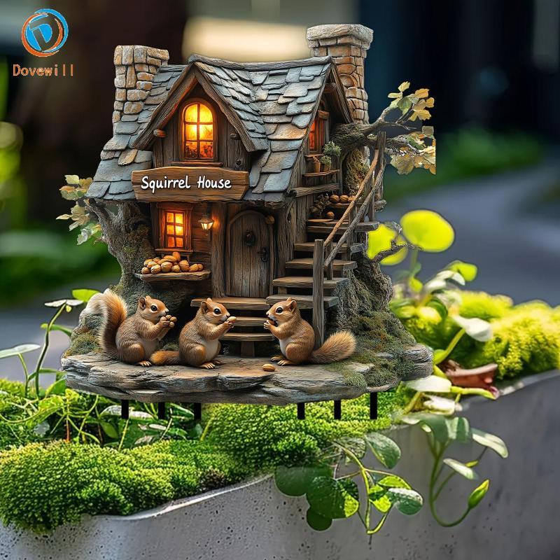 [Dovewill] Garden Stake Squirrel House ป้ายลาน 2D Stake สําหรับเทศกาลเส้นทางกลางแจ้ง