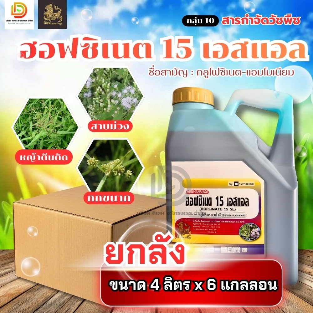 (ยกลัง 6 แกลลอน) #กลูโฟซิเนต 15 ขนาด 4 ลิตร กลูโฟซิเนต ตราสิงห์  กำจัดวัชพืชแบบใบแคบและใบกว้าง กำจัดวัชพืชไม่เลือกทำลาย