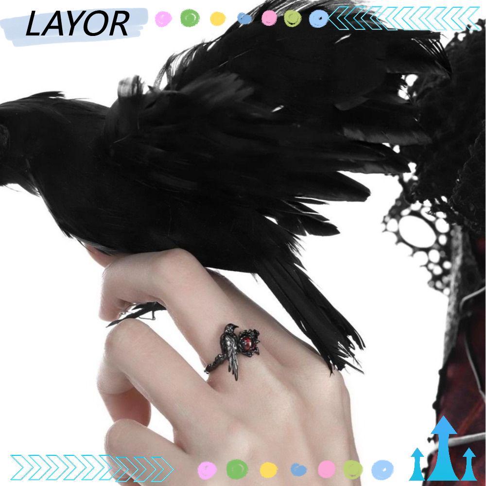 แหวน COSPLAY LAYOR Raven สีดำและสีแดง Zircon ขนาดปรับได้ สำหรับเครื่องประดับศิลปะและของขวัญแฟชัน
