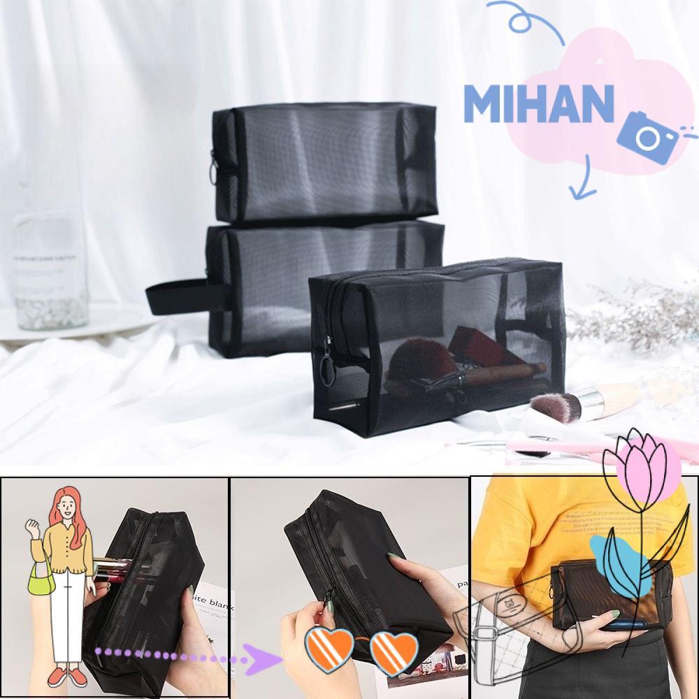 กระเป๋าแต่งหน้าซิปตาข่ายเดินทางสีดํา MIHAN