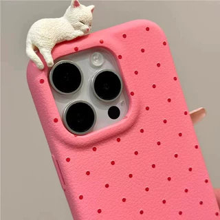 🔥สินค้าพร้อมส่ง! เคสไอโฟน 17/17 Pro/17 Pro Max 16 15 14 13 12 11 ลายจุด สีเดียว มีหลายสี อุปกรณ์เสริมแมวสามมิติ น่ารักมา