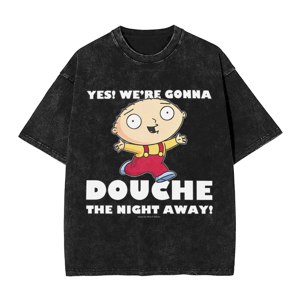 การ์ตูนFamily Guy กราฟิก 100% ผ้าฝ้าย Heavyweight Washed short-SLEEVE เสื้อยืดสําหรับผู้ชาย