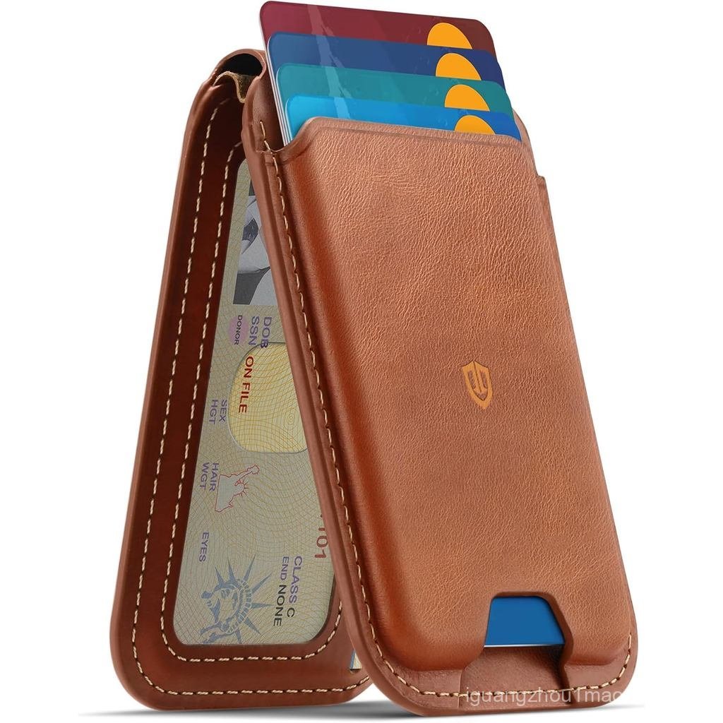 SHIELDON Genuine Leather Card Holder for Phone, Strong Magnetic Wallet for MagSafe with Adjustable S