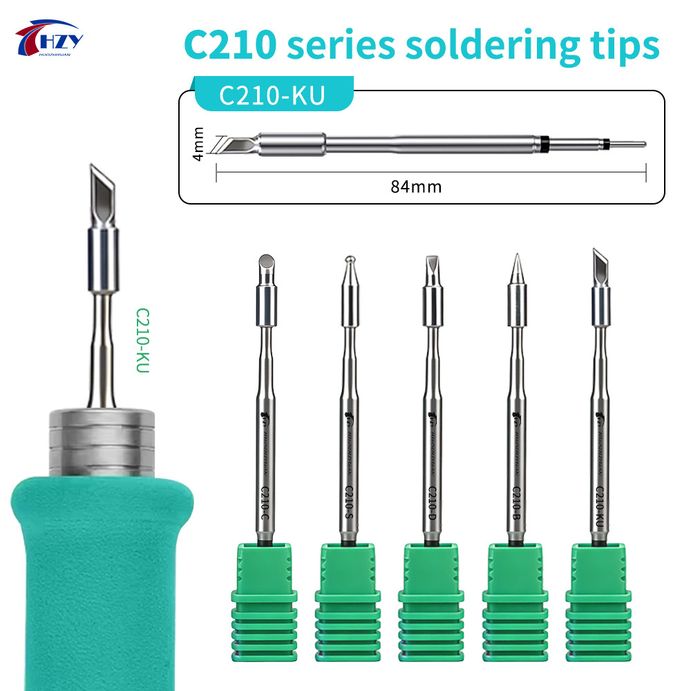 HZY C210 Series หัวแร้งเคล็ดลับ C210-D/C/B/S/KU สําหรับ T210/T26 สถานีบัดกรี Handle PCB IC ซ่อมบัดกรีเครื่องมือเคล็ดลับเหล็ก