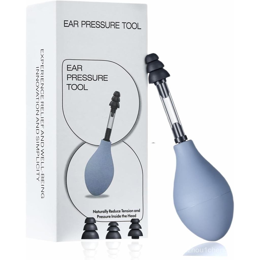 Ear Pressure Relief Suction Device, Migraine & Tinnitus Relief, 3 Sizes Earplugs, Grey