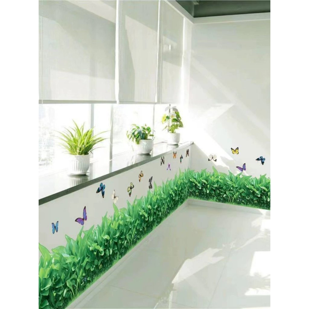 wallpaper ติดผนัง ตกแต่งห้อง สติกเกอร์ติดผนังสีเขียวจริงเส้นรอบที่สามารถถอดออกได้ห้องนอนห้องนั่งเล่น