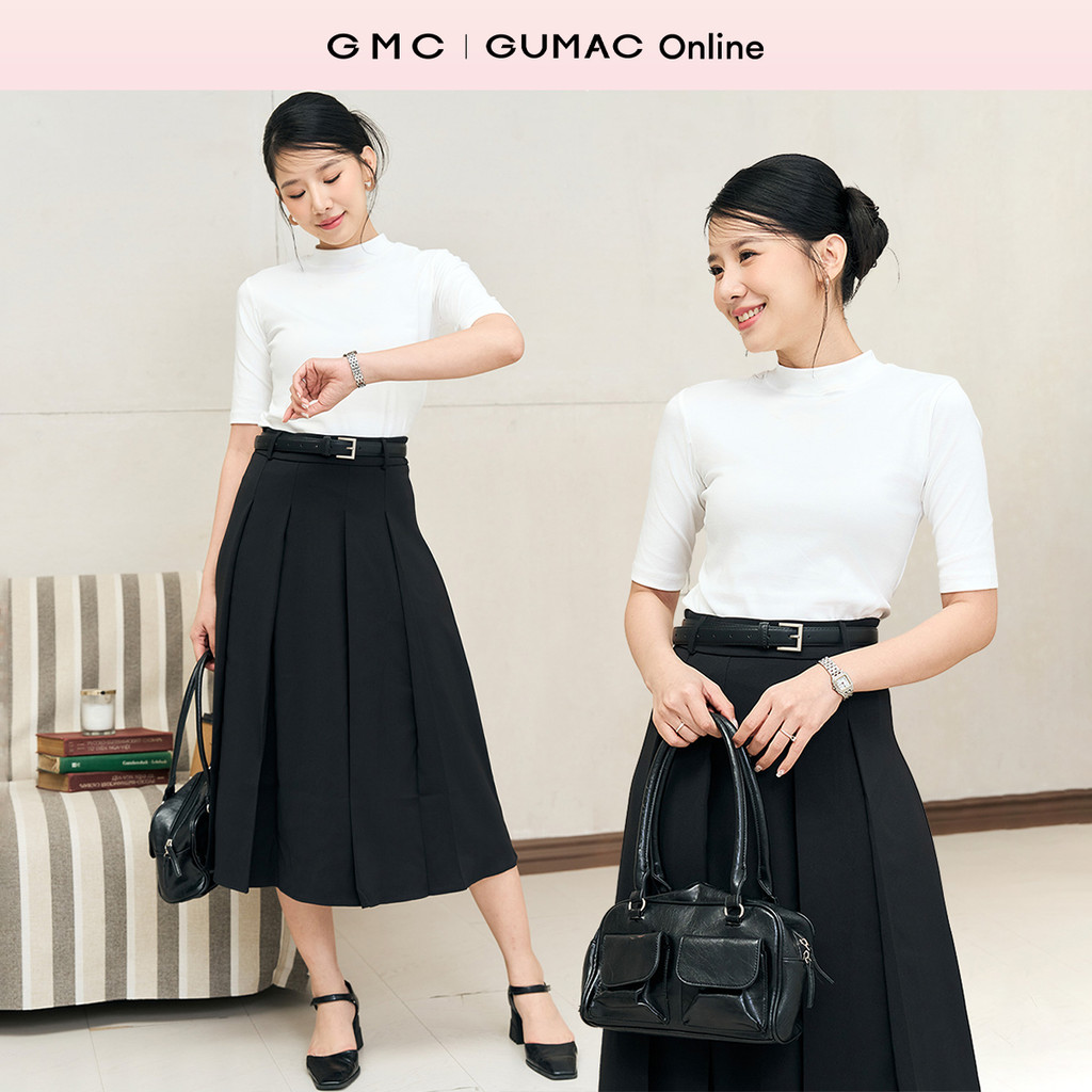 GUMG เสื้อยืดผู้หญิงคอเต่าครึ่งแขนทรงเข้ารูปยืดใส่สบาย 4C borip cotton ATF11021