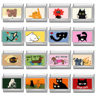 【รุ่นภาพถ่าย】🐱สร้อยข้อมือสแตนเลสแบบอิตาเลียน charm ขนาด 9 มม. เสริมบุคลิกภาพ